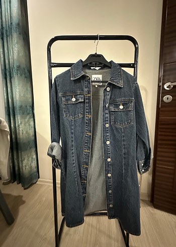 Kadın Lacivert Kemerli Denim Ceket - Görsel 4