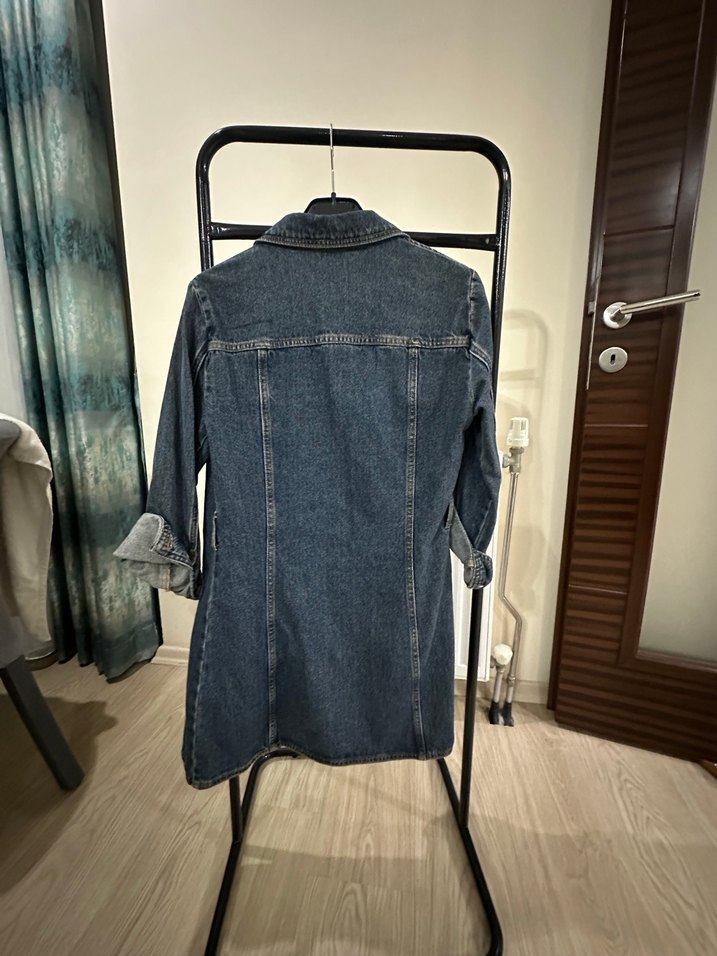 Kadın Lacivert Kemerli Denim Ceket - Görsel 5