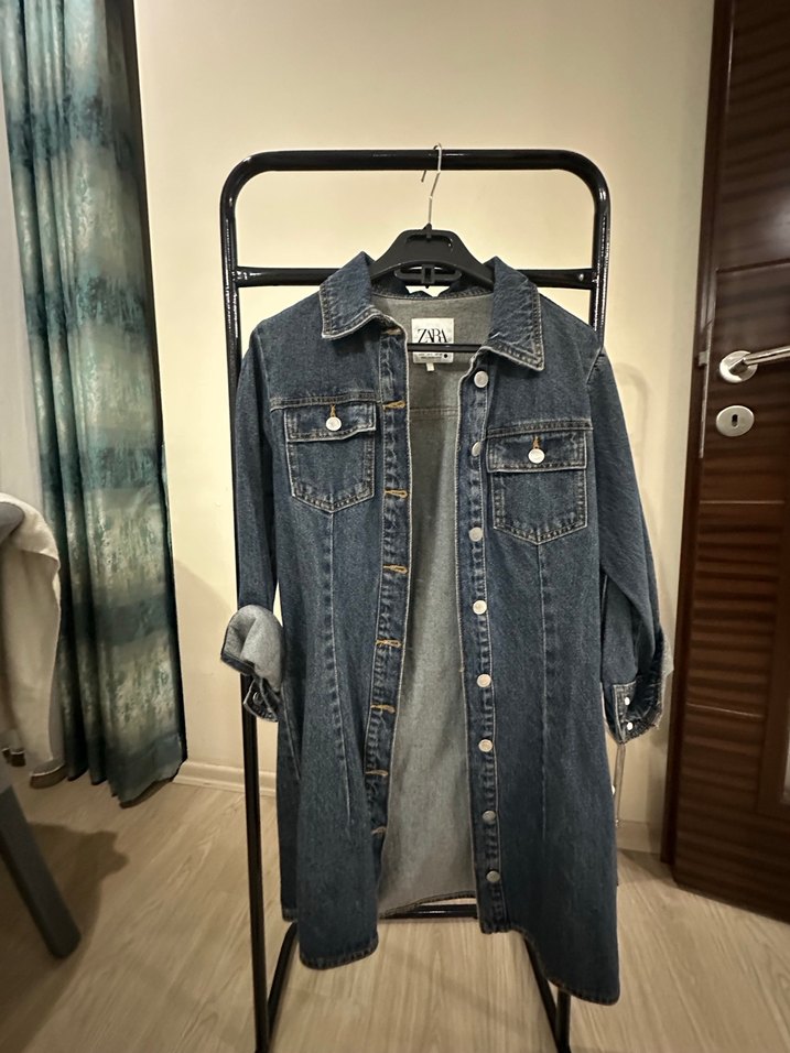 Kadın Lacivert Kemerli Denim Ceket - Görsel 4