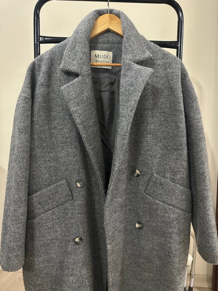 Gri Mudo Uzun Kışlık Kaban - Görsel 3