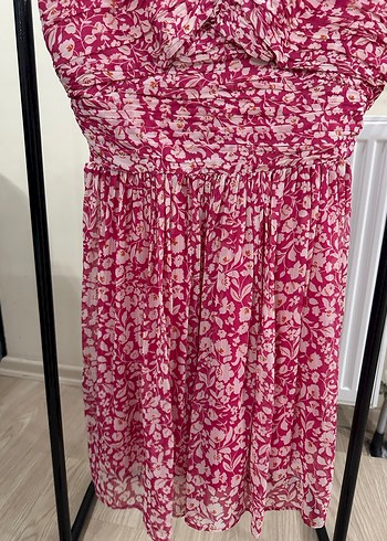 Pembe Bağlama Desenli Bohem Midi Elbise - Görsel 3