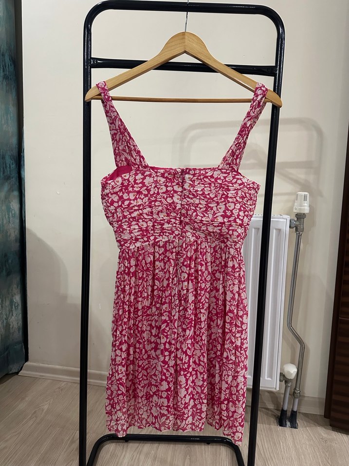 Pembe Bağlama Desenli Bohem Midi Elbise - Görsel 2