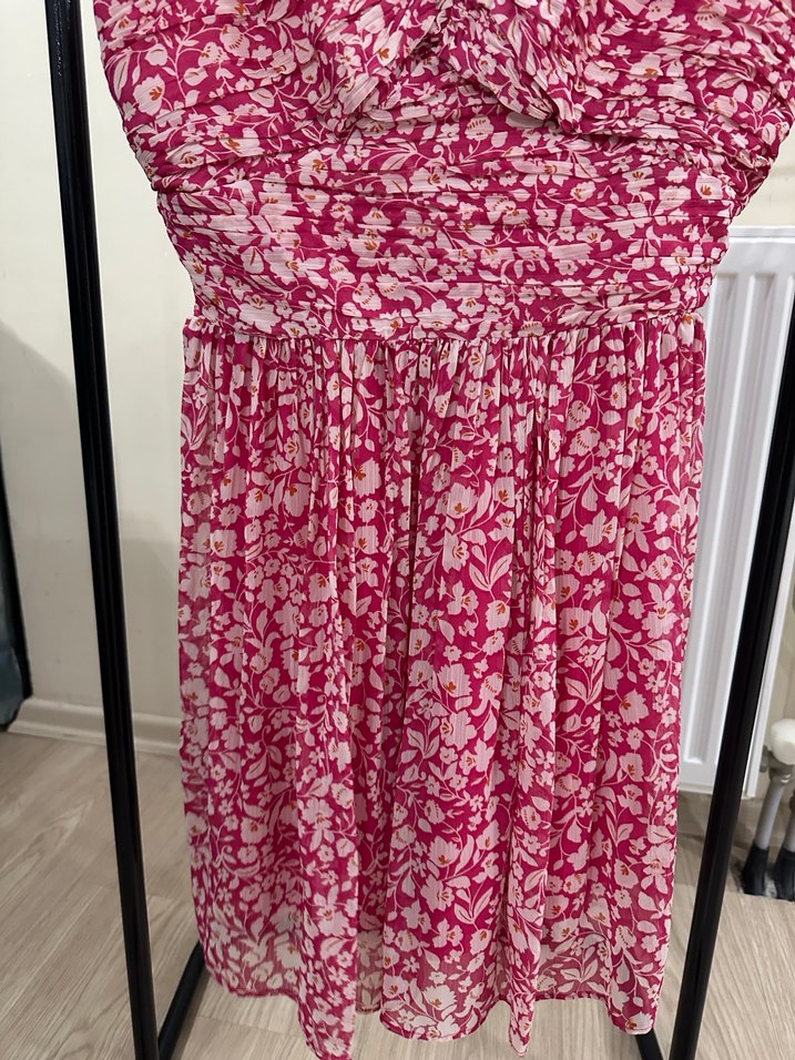 Pembe Bağlama Desenli Bohem Midi Elbise - Görsel 3