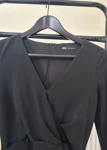 Siyah Drapeli V Yakalı Midi Elbise - Görsel 2