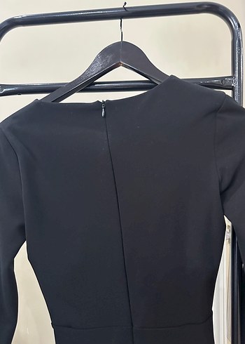 Siyah Drapeli V Yakalı Midi Elbise - Görsel 5