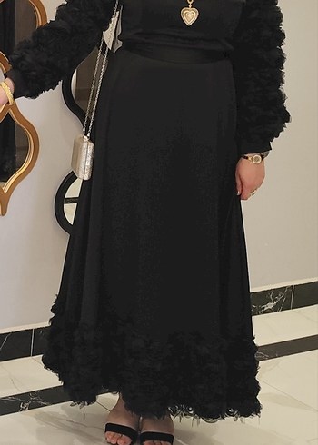 Siyah Uzun güllü abiye