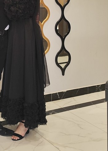 Abiye Siyah Uzun güllü abiye