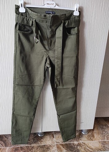 LC Waikiki haki yeşili kuşak kemerli skinny gabardin pantolon 