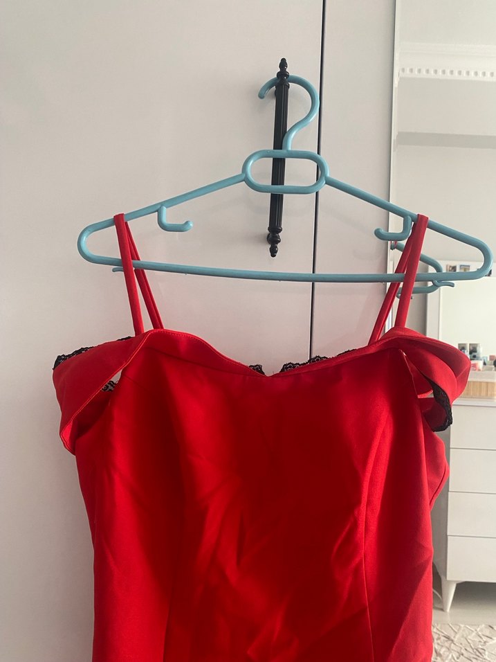 Kırmızı Kalp Midi/Mini Abiye Elbise - Görsel 2