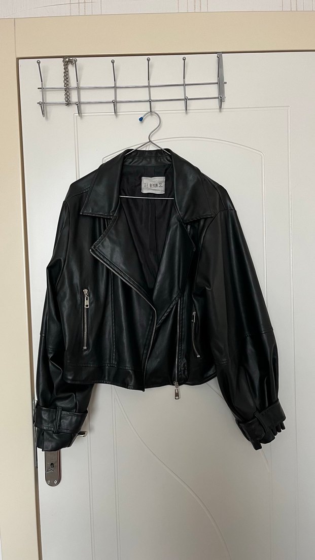 Siyah Biker Deri Ceket - Görsel 4