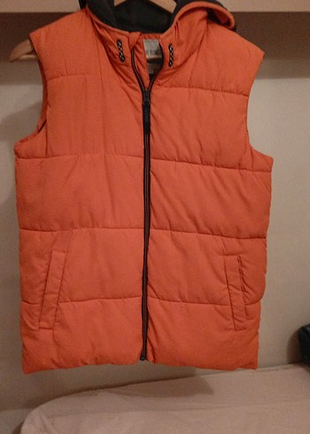 Turuncu Kapüşonlu ,Çocuk Fermuarlı Yelek - Görsel 2