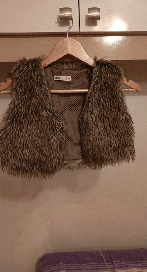 Kahverengi Kürklü Bohem çocuk Yelek - Görsel 2