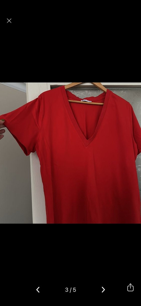 Zara kadın V Yakalı Keten Tişört - Görsel 3