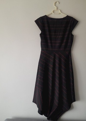 Kolsuz Drapeli Midi Siyah Elbise - Görsel 5