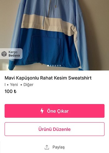 Mavi Kapüşonlu Rahat Kesim Sweatshirt_elbise_ceket