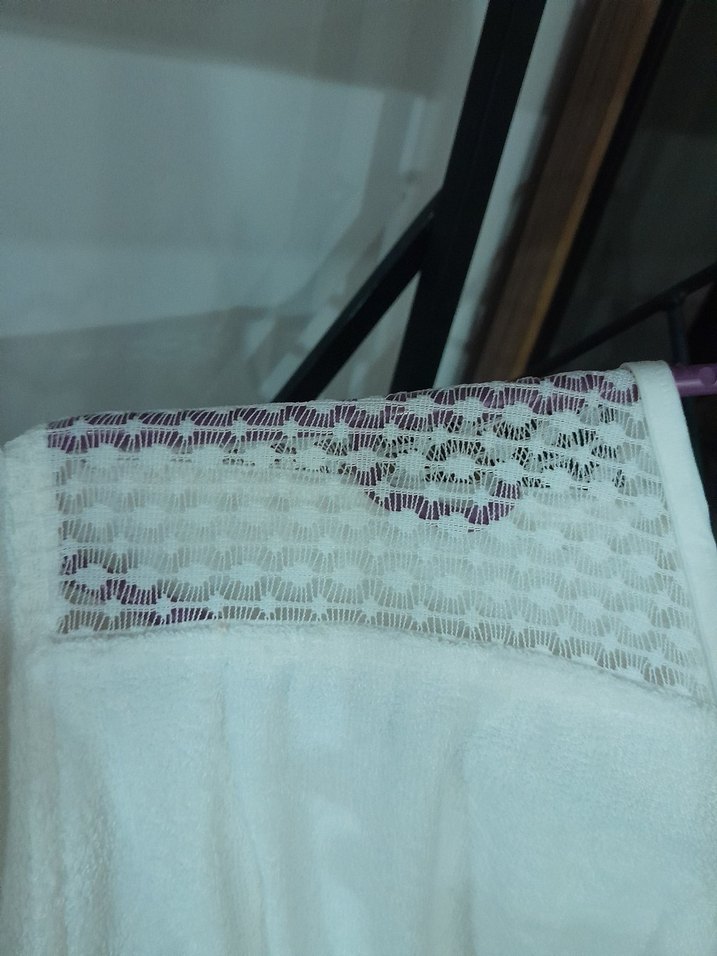 Bohem Beyaz Kadın Bornoz dantel detayli - Görsel 3