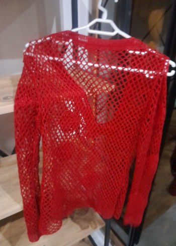 Bohem Uzun Kollu Kırmızı Örgü Kadın Kazak - Görsel 3