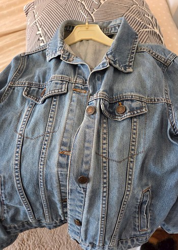 l Beden Düğmeli Mavi Kadın Denim Ceket