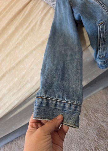 l Beden mavi Renk Düğmeli Mavi Kadın Denim Ceket