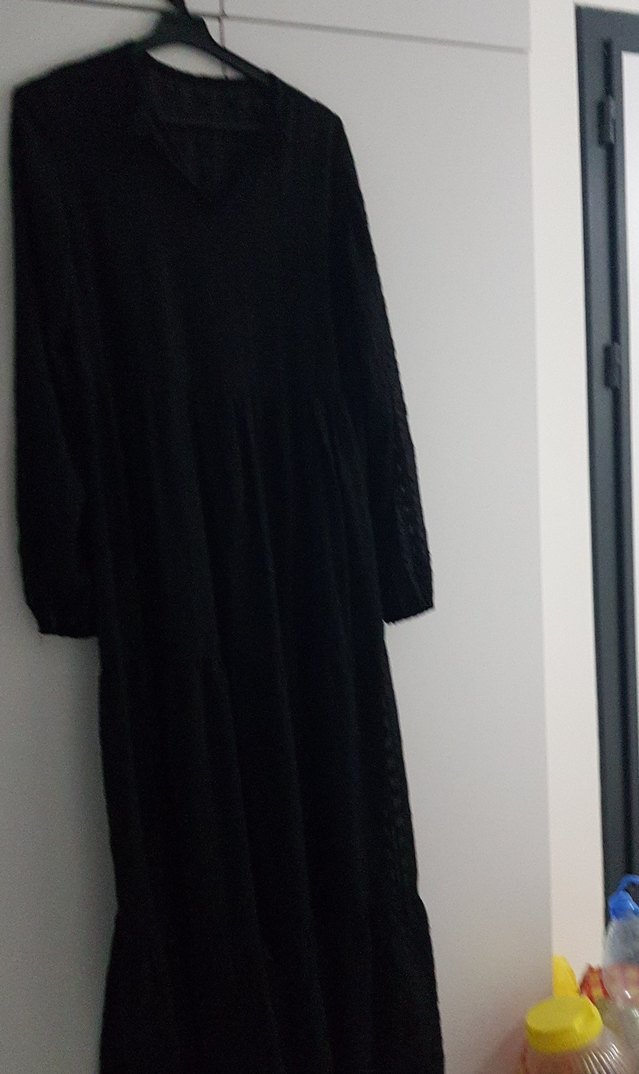 Siyah Uzun tül Elbise, Bol Kesim,astarla giyilmelidir - Görsel 2