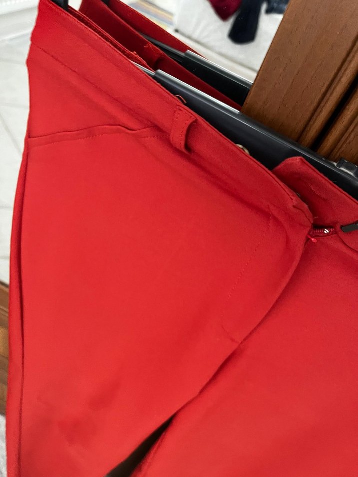 Kemerli Kırmızı Kadın Kumaş Pantolon.koyu turuncu bir rengi var - Görsel 4