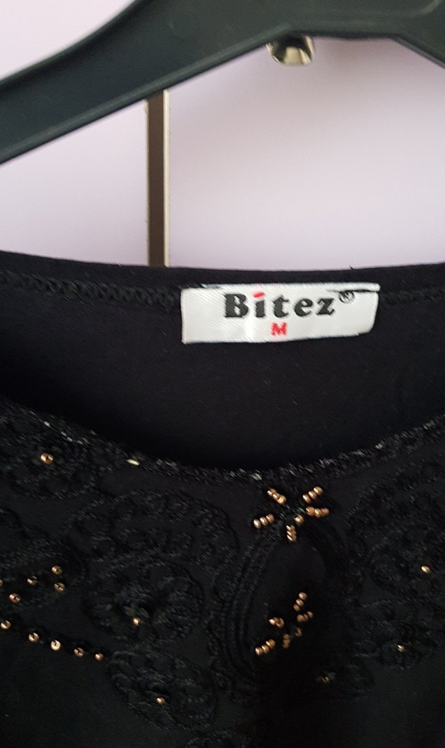 Nakışlı Siyah Keten Kadın Bluz - Görsel 2