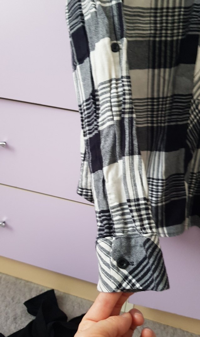 Kadın Gri Kareli Uzun Kollu Gömlek - Görsel 3