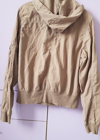 Bej Kadın Keten Düğmeli fermuarlı Ceket. sütlü kahve rengindedir - Görsel 4