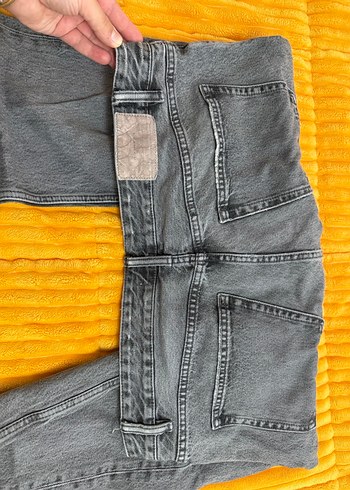 Gri Bağlama Desenli Düğmeli Kadın Midi Kot - Görsel 4