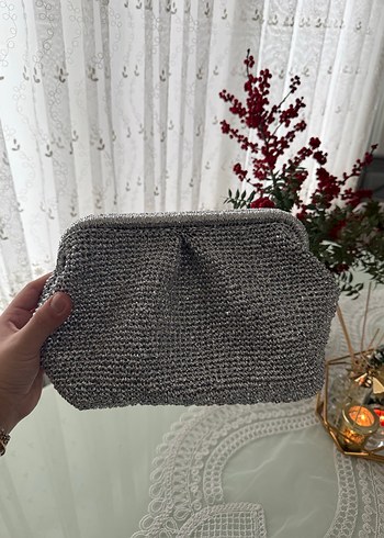 Gri Örgü Vintage Kadın Portföy Çanta - Görsel 2