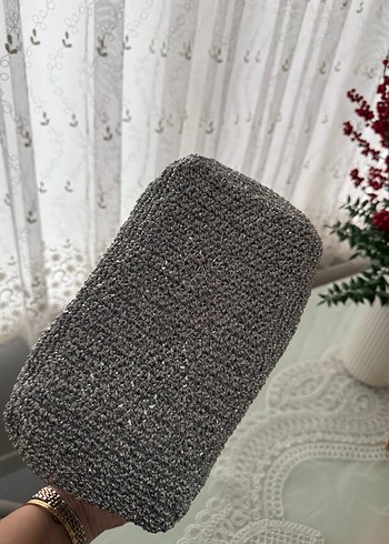 Gri Örgü Vintage Kadın Portföy Çanta - Görsel 3