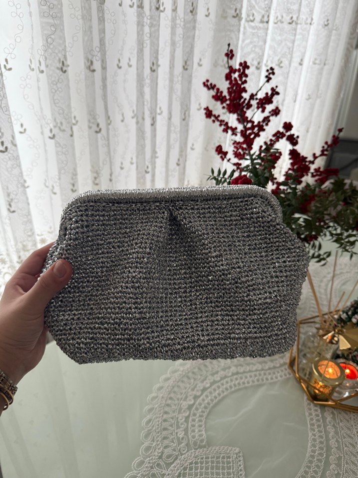 Gri Örgü Vintage Kadın Portföy Çanta - Görsel 2