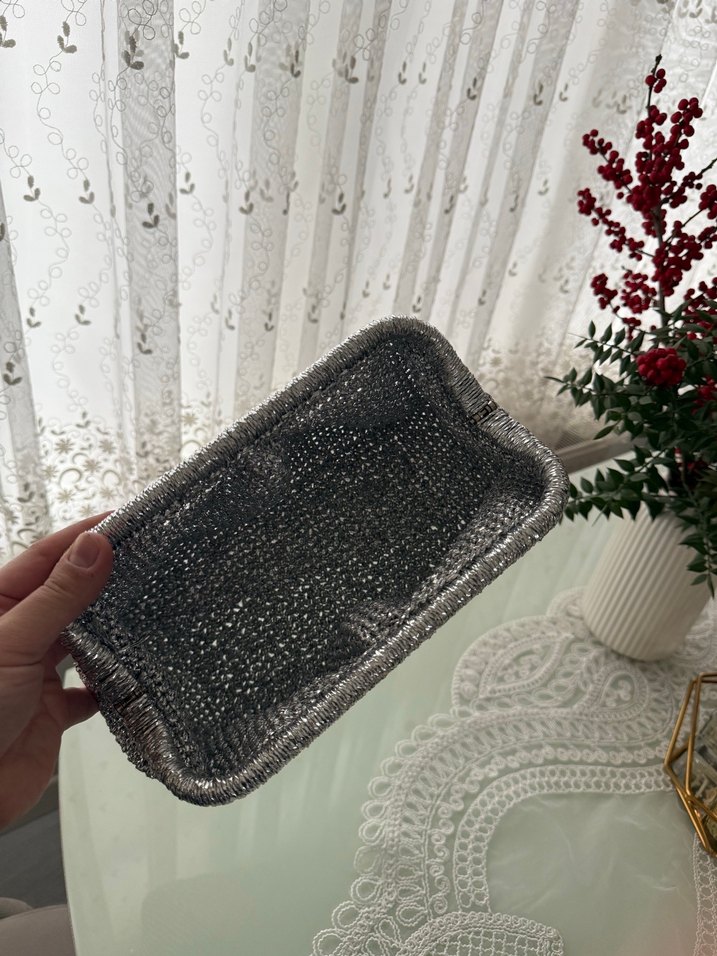 Gri Örgü Vintage Kadın Portföy Çanta - Görsel 4