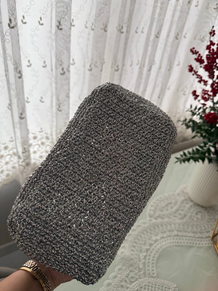 Gri Örgü Vintage Kadın Portföy Çanta - Görsel 3