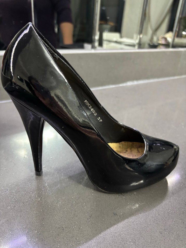 Siyah Rugan Platform Topuklu Stiletto 37 numara - Görsel 4