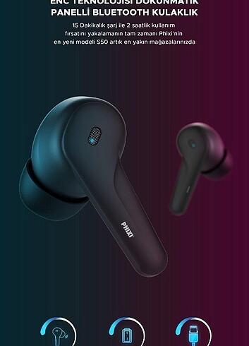 Phixi Force S50 ENC Dokunmatik Panelli Bluetooth Kulaklık