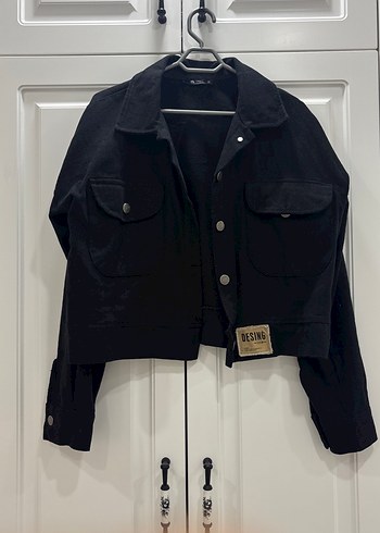 Düğmeli Siyah Denim Kadın Ceket