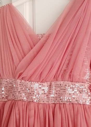 Abiye Pembe Uzun Drapeli Abiye Elbise