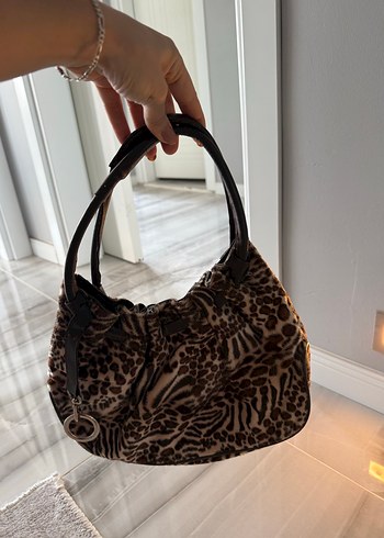 Kahverengi Süet Zebra Desenli Kadın Çanta