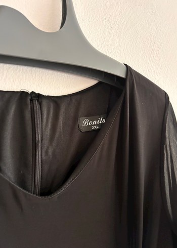 xxl Beden Siyah Drapeli Midi V Yaka Kadın Elbise