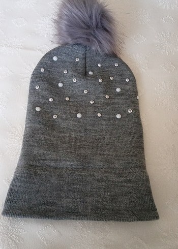 Pul İşlemeli Gri Kadın Bere - Görsel 3