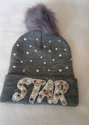 Pul İşlemeli Gri Kadın Bere - Görsel 4