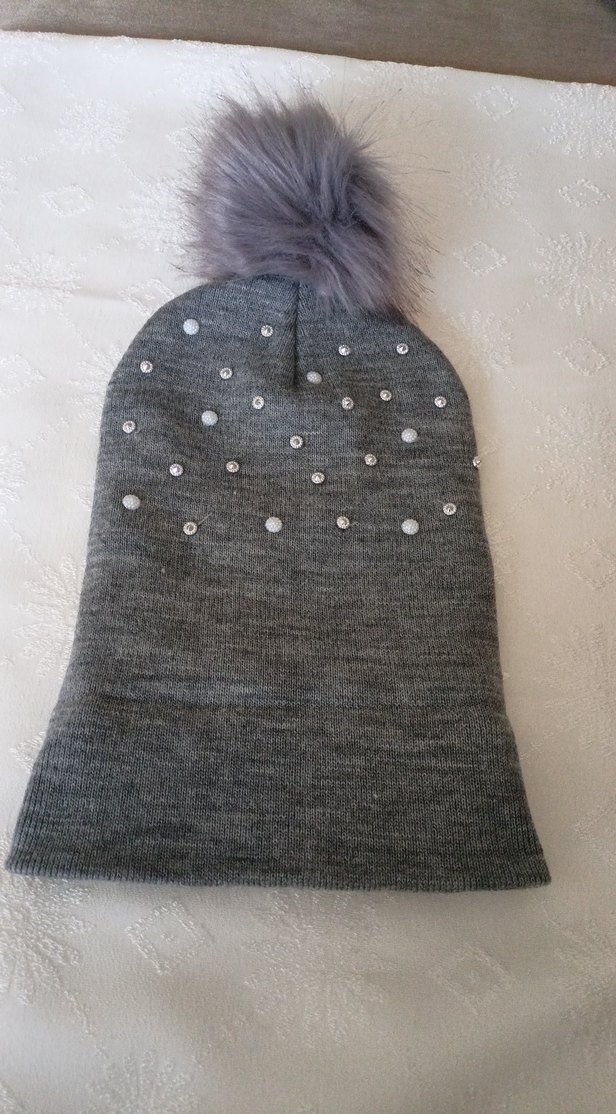 Pul İşlemeli Gri Kadın Bere - Görsel 3