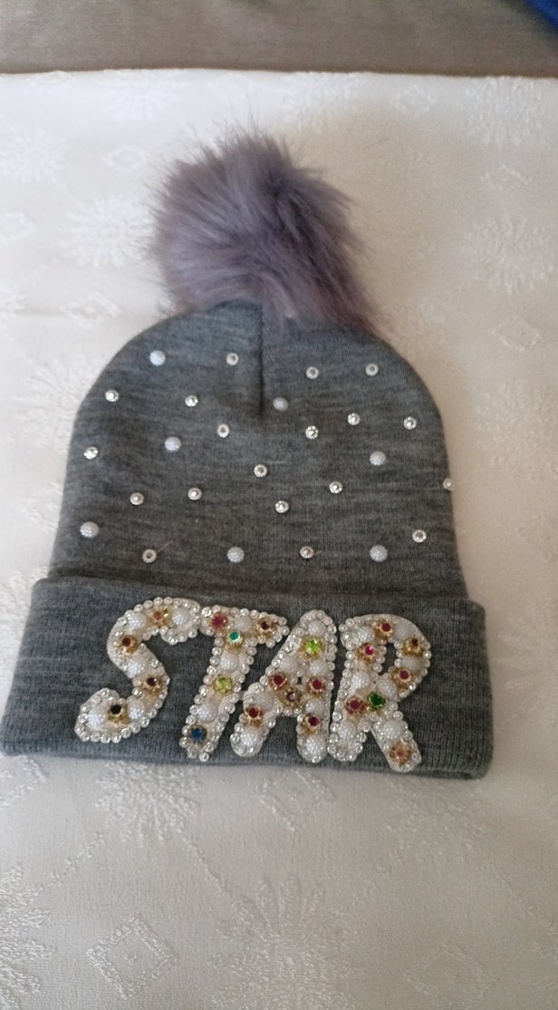 Pul İşlemeli Gri Kadın Bere - Görsel 4