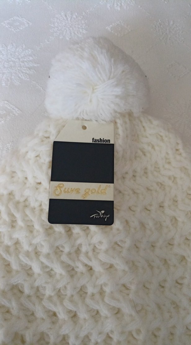 Beyaz Örgü Kadın Bere - Görsel 2