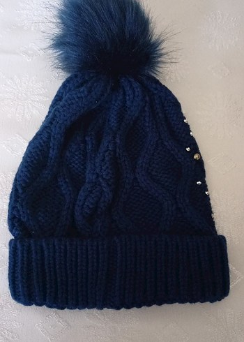 Renkli Boncuk Detaylı Mavi Kadın Bere - Görsel 3