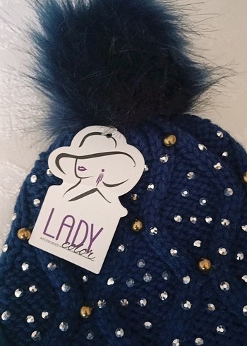 Renkli Boncuk Detaylı Mavi Kadın Bere - Görsel 2