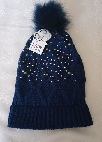 Renkli Boncuk Detaylı Mavi Kadın Bere - Görsel 4