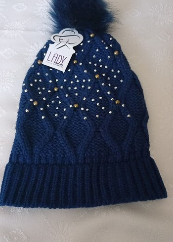 Renkli Boncuk Detaylı Mavi Kadın Bere - Görsel 5