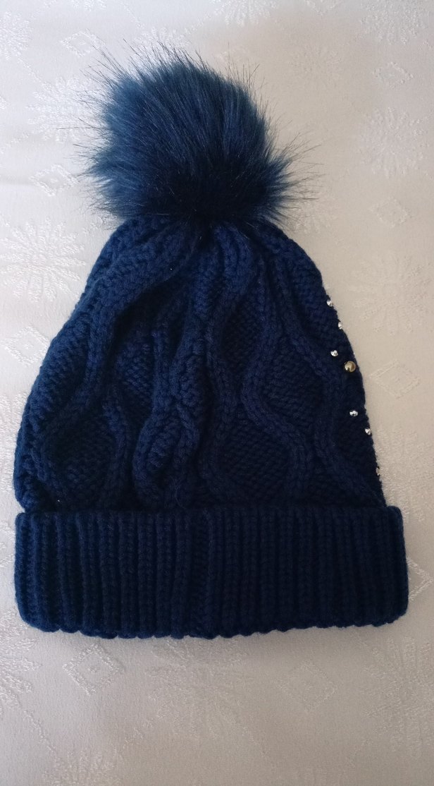 Renkli Boncuk Detaylı Mavi Kadın Bere - Görsel 3